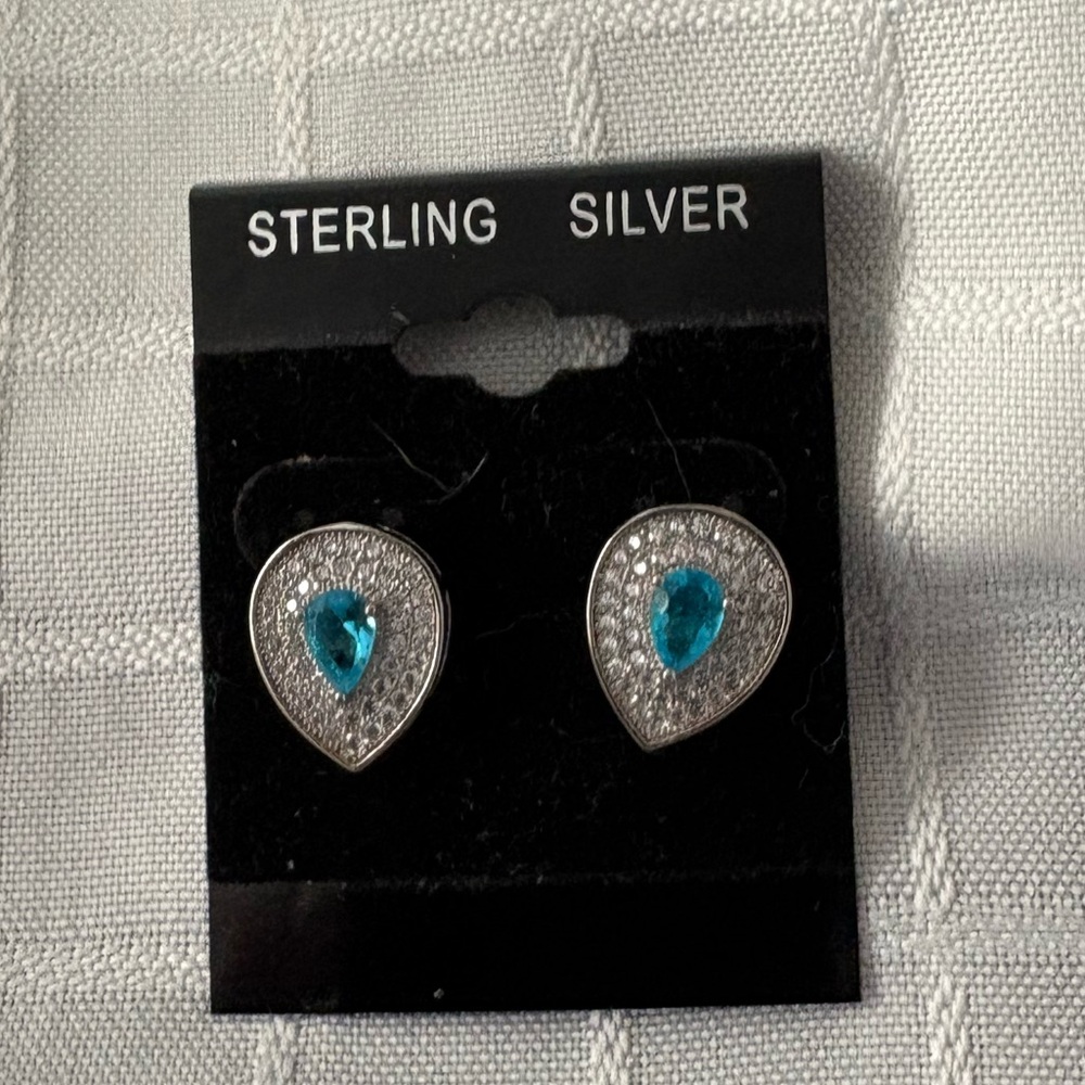 Sterling Silver Teardrop Earrings with Aguamarine Gemstone